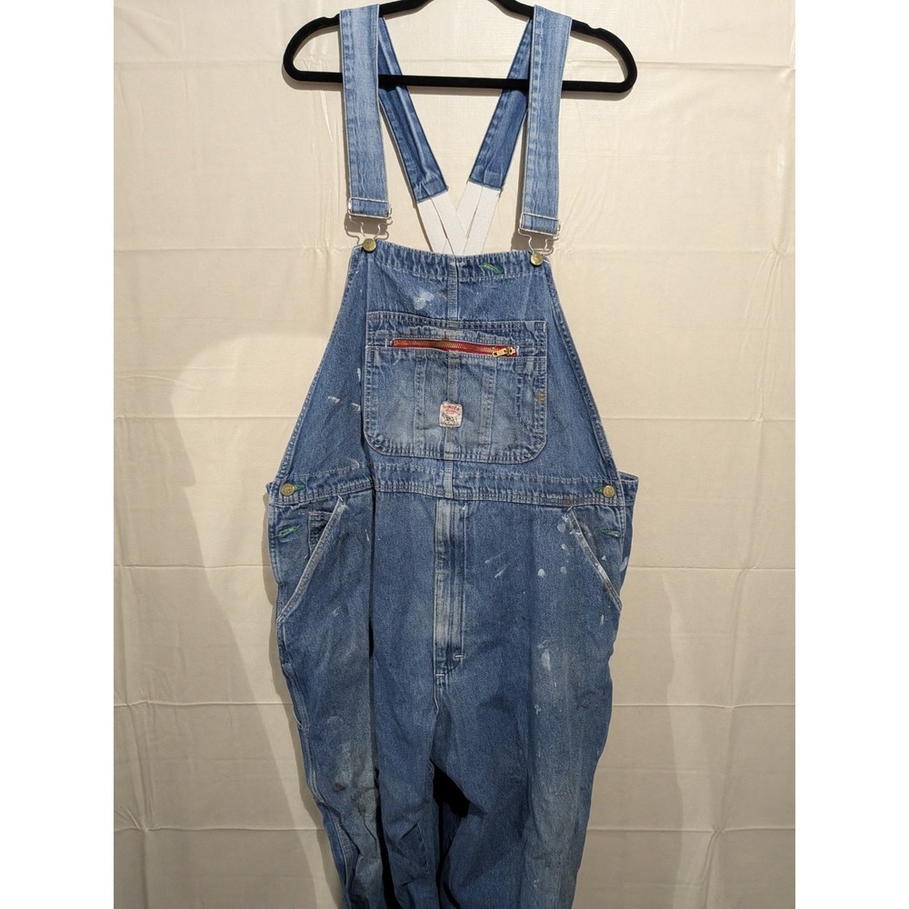 Pointer Brand Low Back Bib Overalls Mens 48x29 Blue Denim USA Made Vtg Workwear